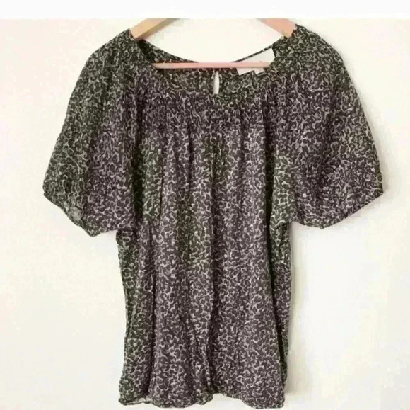 LOFT Tops - 🌻Ann Taylor LOFT Leopard Animal Print Semi Sheer Puff Sleeve Top Tan Black